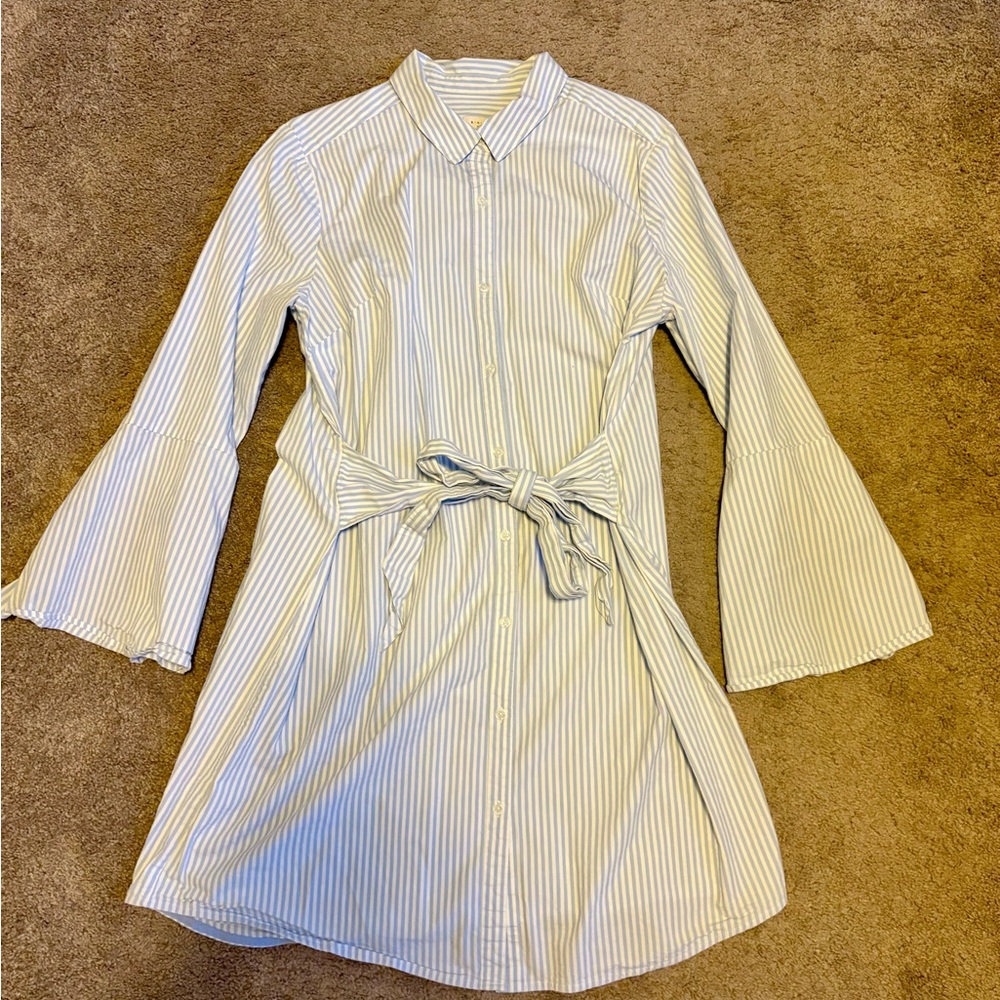 Striped Bell Sleeve Shirt Dress